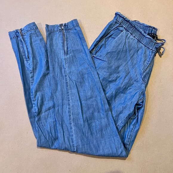 Theory Paperbag Waist Pull On Chambray Blue Tencel Jogger Pants - Picture 1 of 5